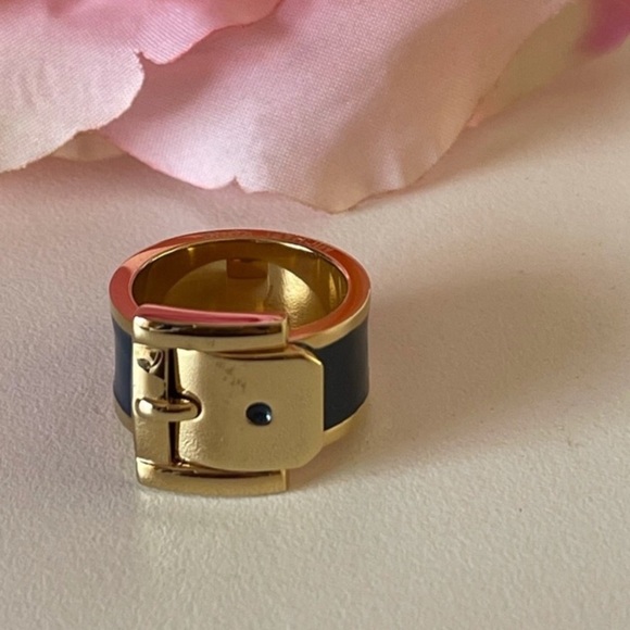 Michael Kors MK Yellow Gold & Black Enamel Belt Buckle Ring Sizes 6 and 7 - Picture 3 of 7
